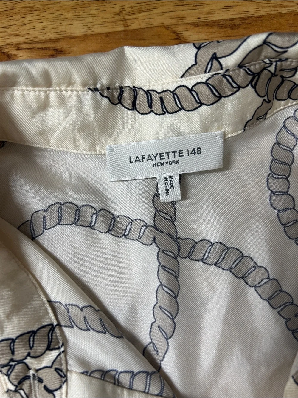 Lafayette 148 New York Cream Button-Down Shirt with Rope Print Size M - Picture 2 of 8
